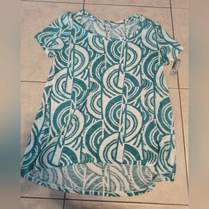 New Directions Teal and White Printed Short Sleeve Top